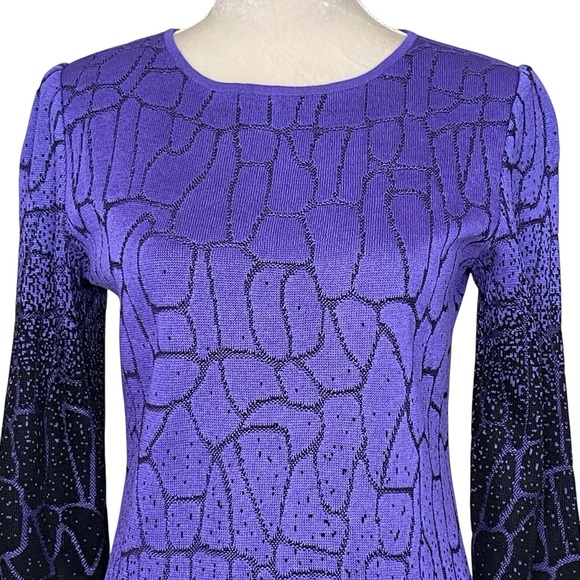 Ming Wang Ombré Abstract Knit Sheath Dress Women’s Size PS Purple Black Classy - Picture 2 of 9